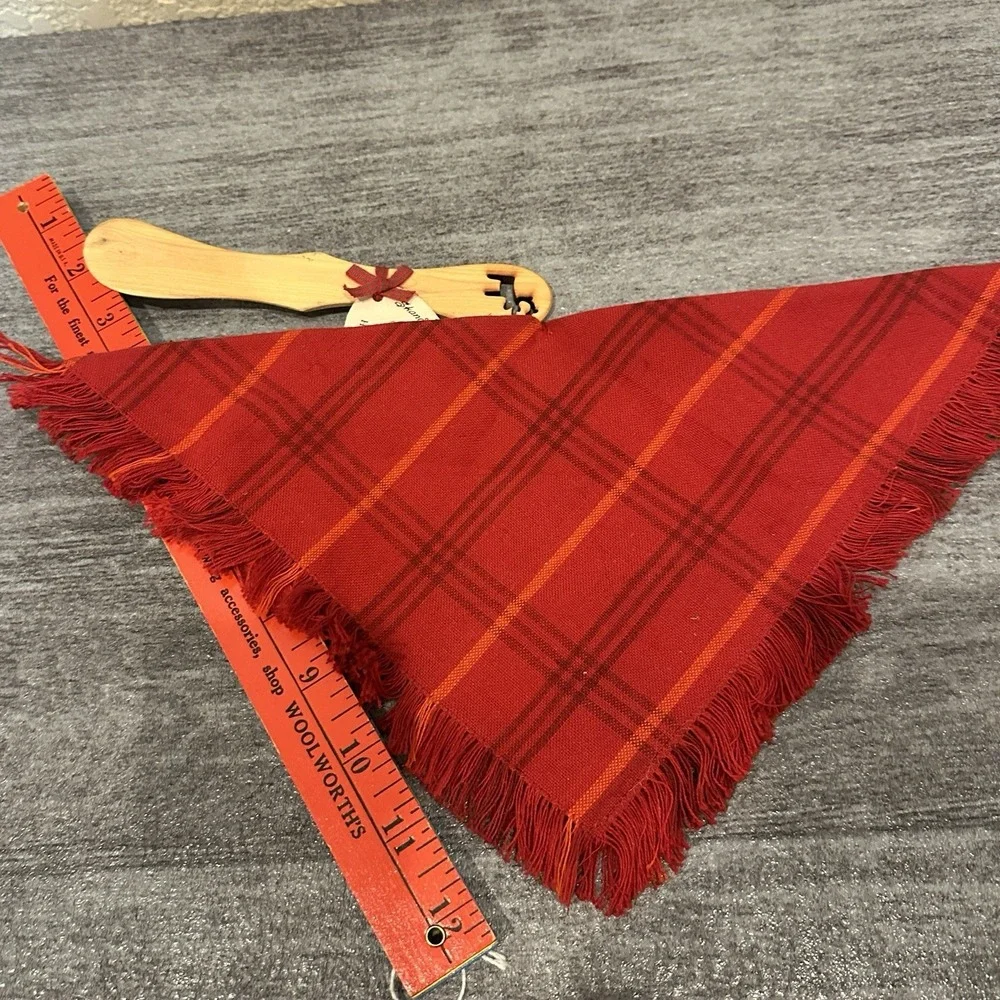 Swedish Wood Butter Knife and Red Towel Set New